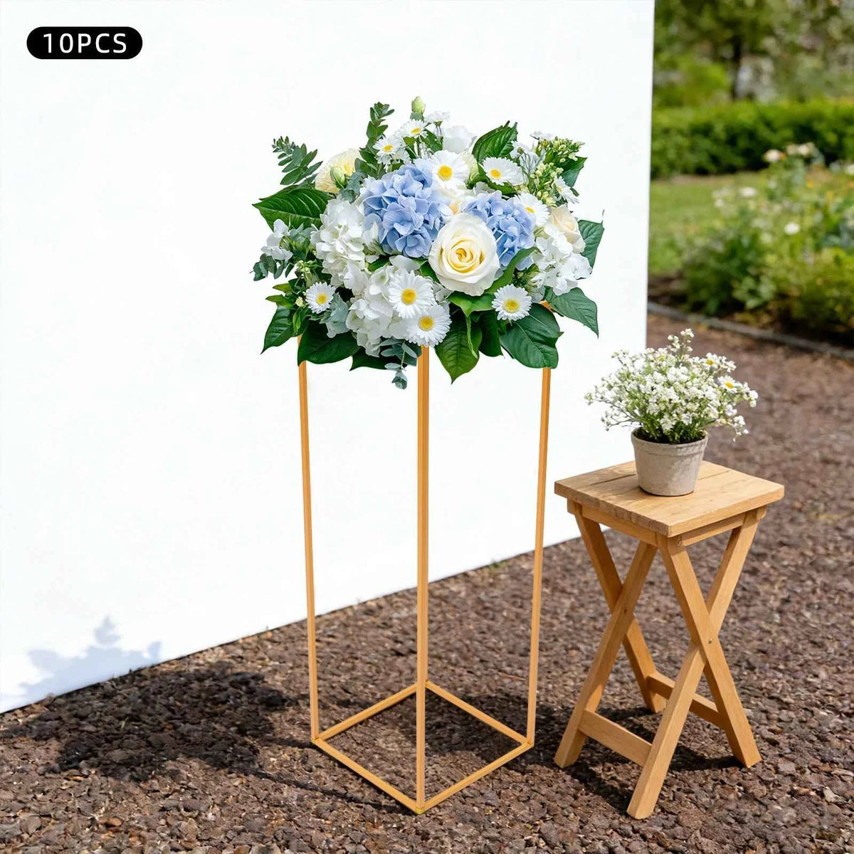 10Pcs Metal Flower Stand Set, Rectangle Wedding Centerpiece or Display Stand. Tall Cylinder Vase Holder.
