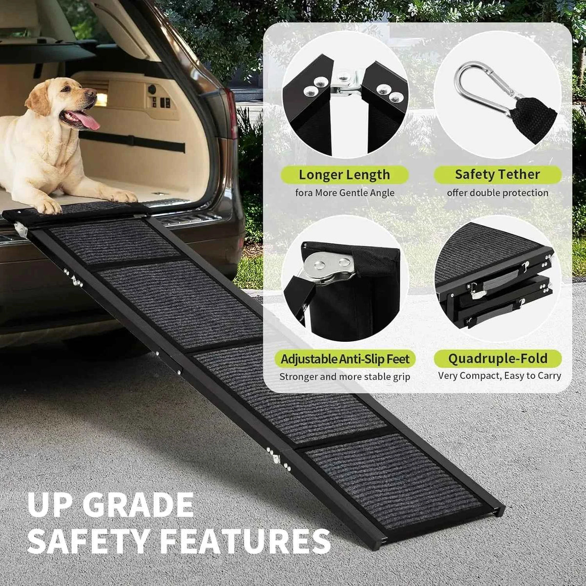 Folding Pet Ramp For Large Dogs With Non-Slip Surface. Portable Outdoor Car Ramp Up to 250 LBS