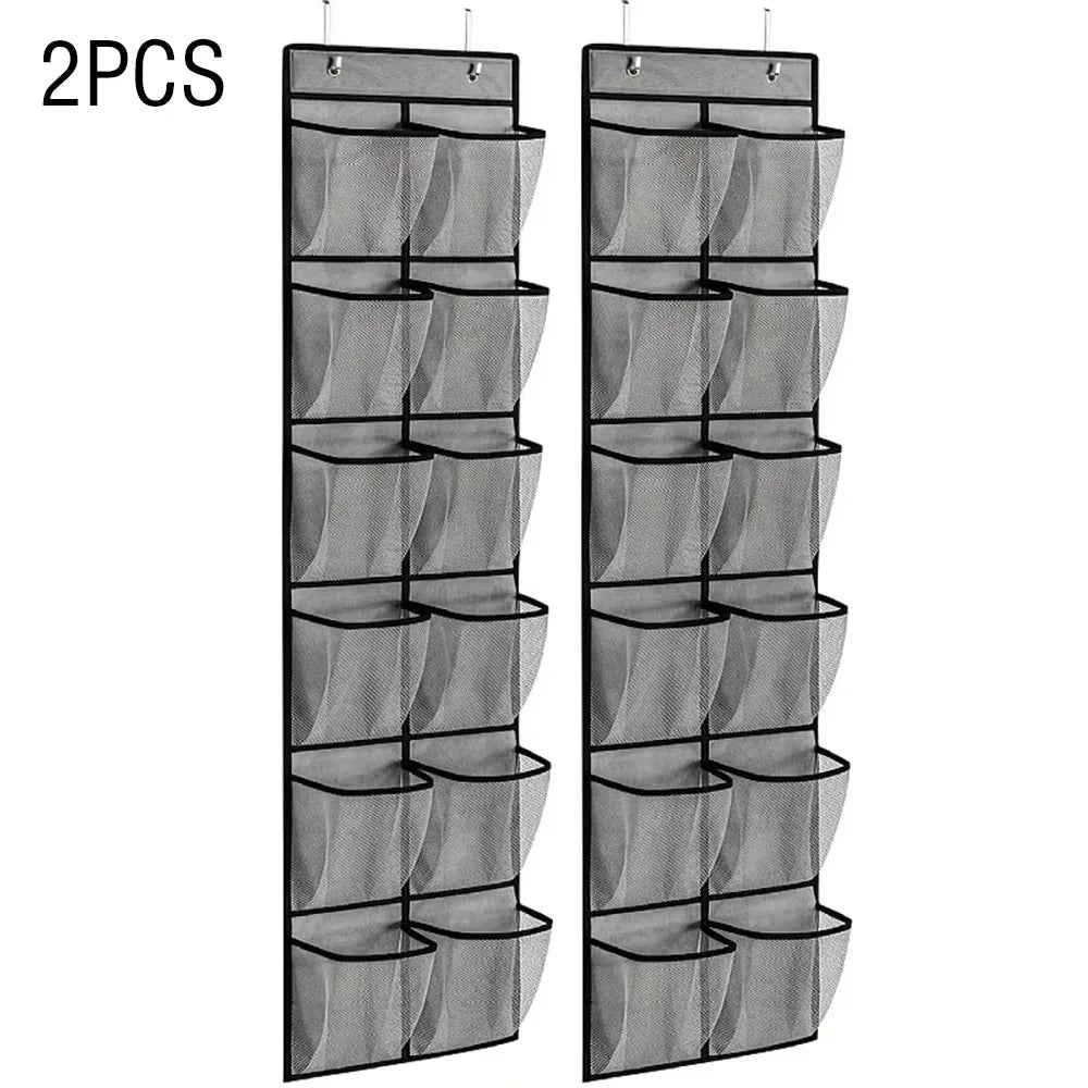 12 Pockets Over the Door Organizer. Large Mesh Pockets With 2 Hooks Transparent Fabric