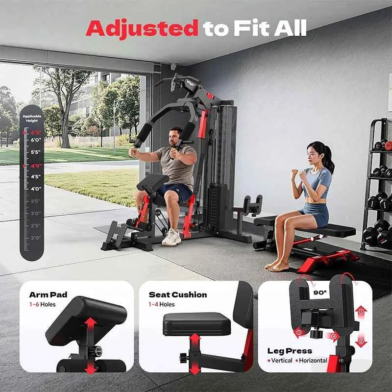 Pooboo Home Gym Workout Equipment with 148 LB Weight Stack, Full Body Workout Machine for LAT Pulldown, Chest Press, Leg Extension & Strength Training, Multi Function Fitness Equipment
