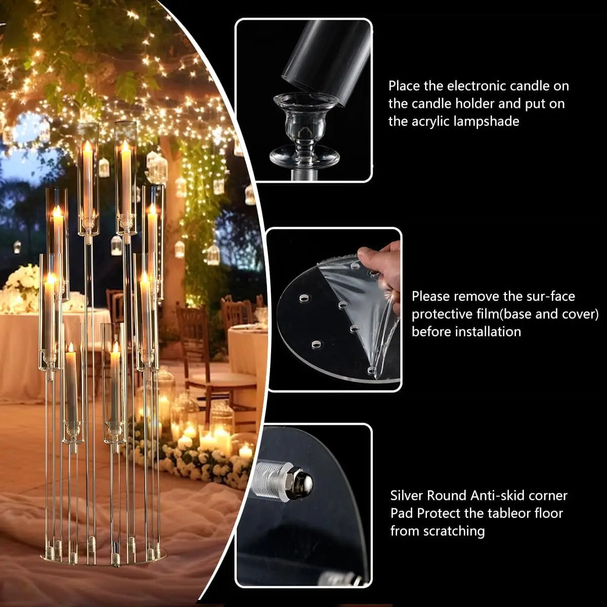 6PCS Clear Candelabra Centerpiece for Weddings. 8 Arm Acrylic 38.5 Tall Floor Candle Holder