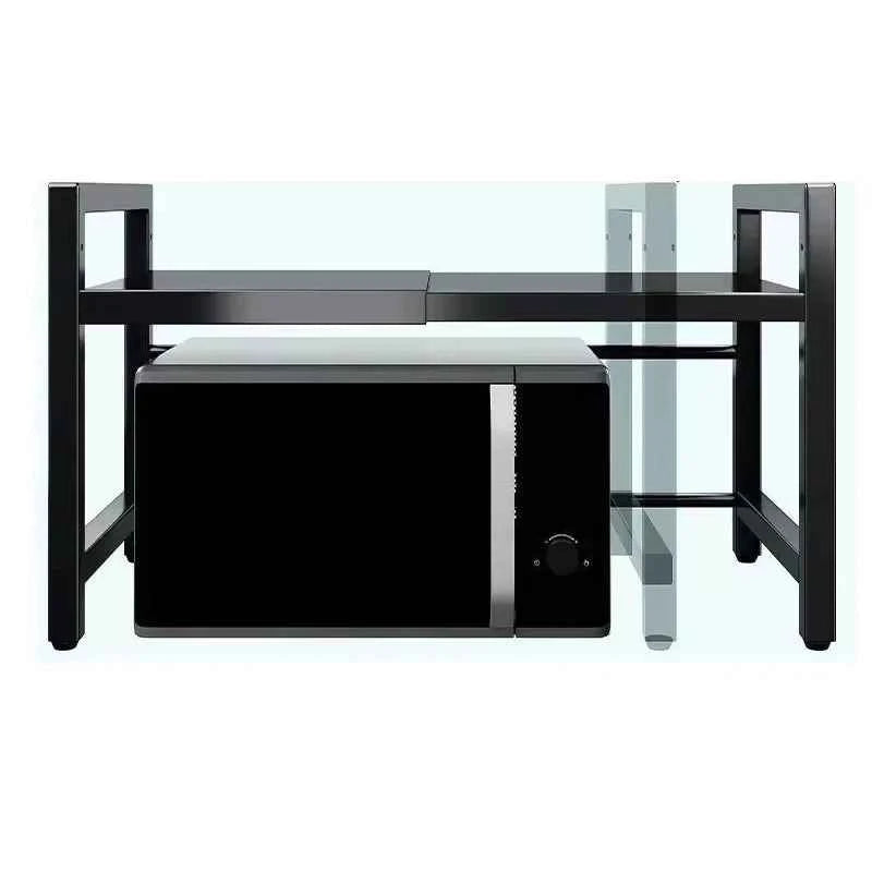Height Adjustable Microwave Stand, Heavy Duty 2-Tier Kitchen Storage Rack with Hooks, Space Saving Countertop Organizer .