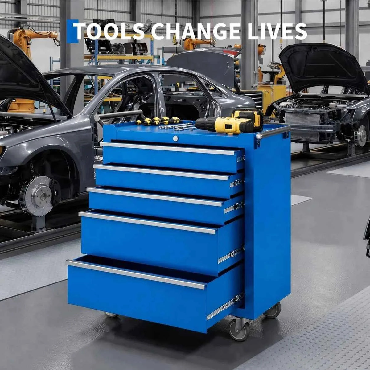 5 Drawer Rolling Tool Chest with Locking Tool Cabinet Cart, Portable Metal Tool Storage Organizer.