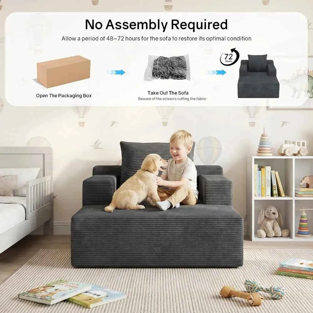45" Chaise Lounge Chair Indoor, Corduroy Deep Seat. Sleeper Couch for Bedroom, Living Room, and Movie Room | Ready to Use