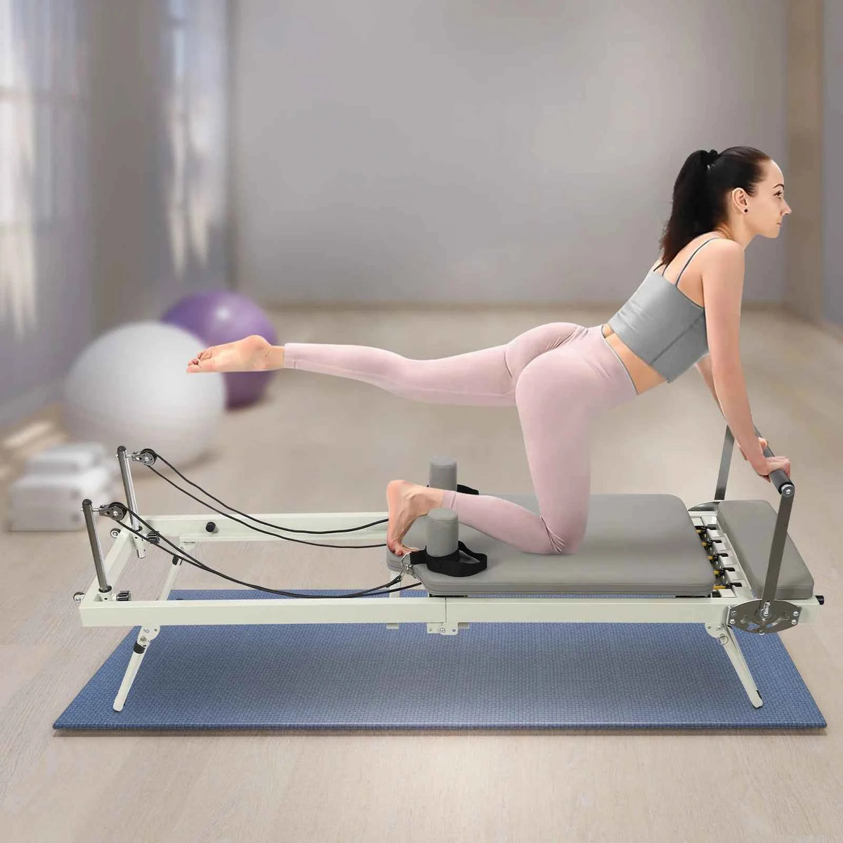 120kg/264.55lbs Foldable Pilates Reformer Machine, Multifunctional Yoga Fitness Equipment,