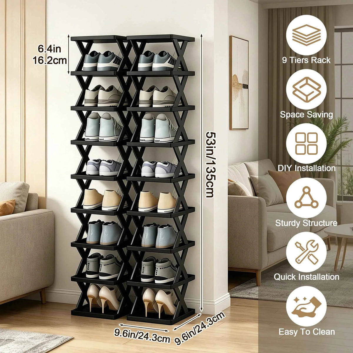 Quick Assembly No Tools  Shelf, Vertical Multi  Organizer for Small Space. Foldable