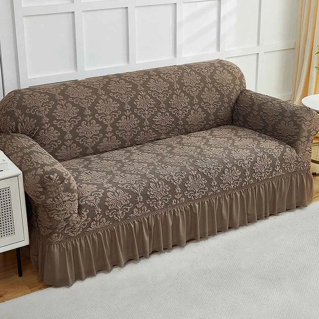 1pc European Jacquard Non-slip Sofa Slipcover with Skirt. Relief Embossed Sofa Covers