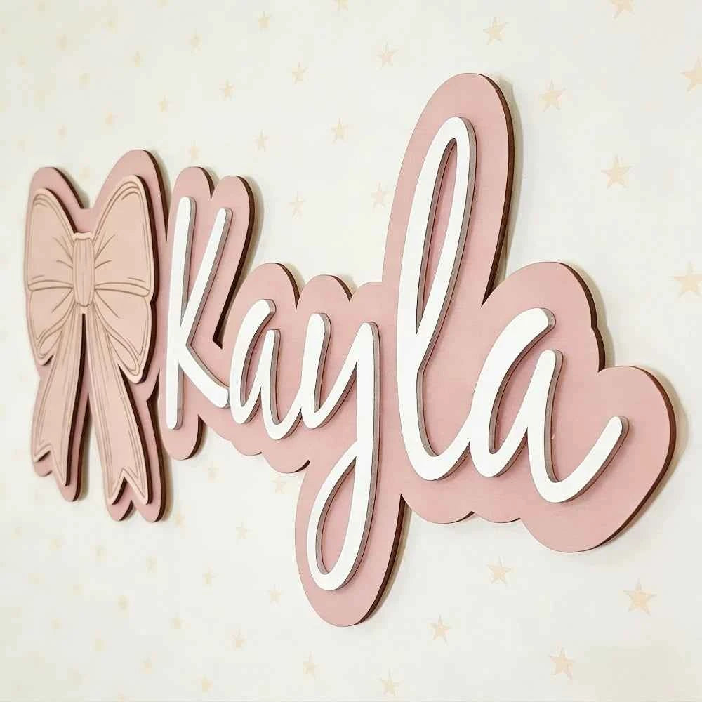Customizable Bow-Shaped Wooden Wall Plaque. Baby Nursery Sign with Name And Date Personalized. Housewarming Gift. Durable. For more Occasions.
