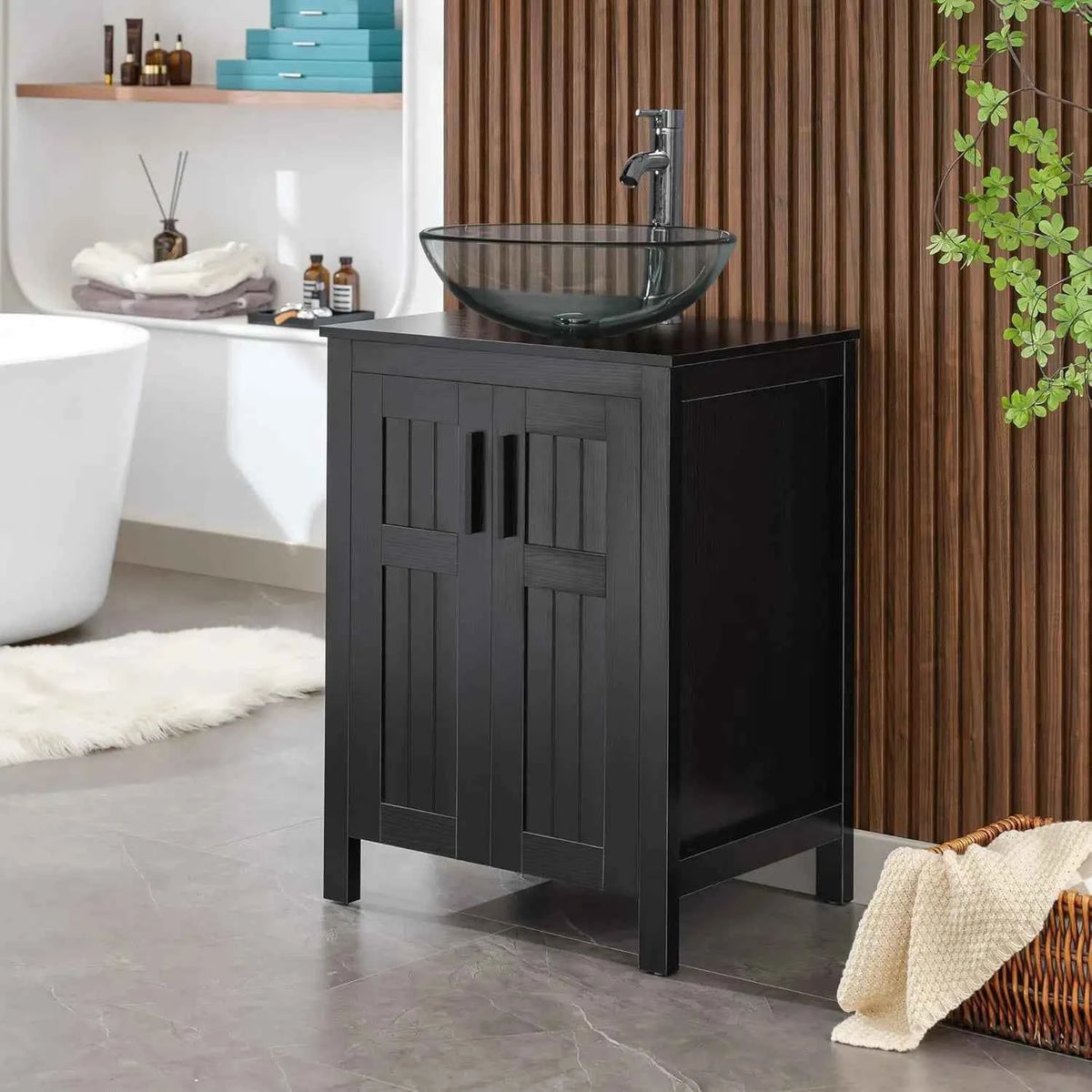 Black 24" Bathroom Vanity with Sink Combo,Modern Vanity with Vessel Sink,Stylish Bathroom Vanity Cabinet,Grooved, Customized