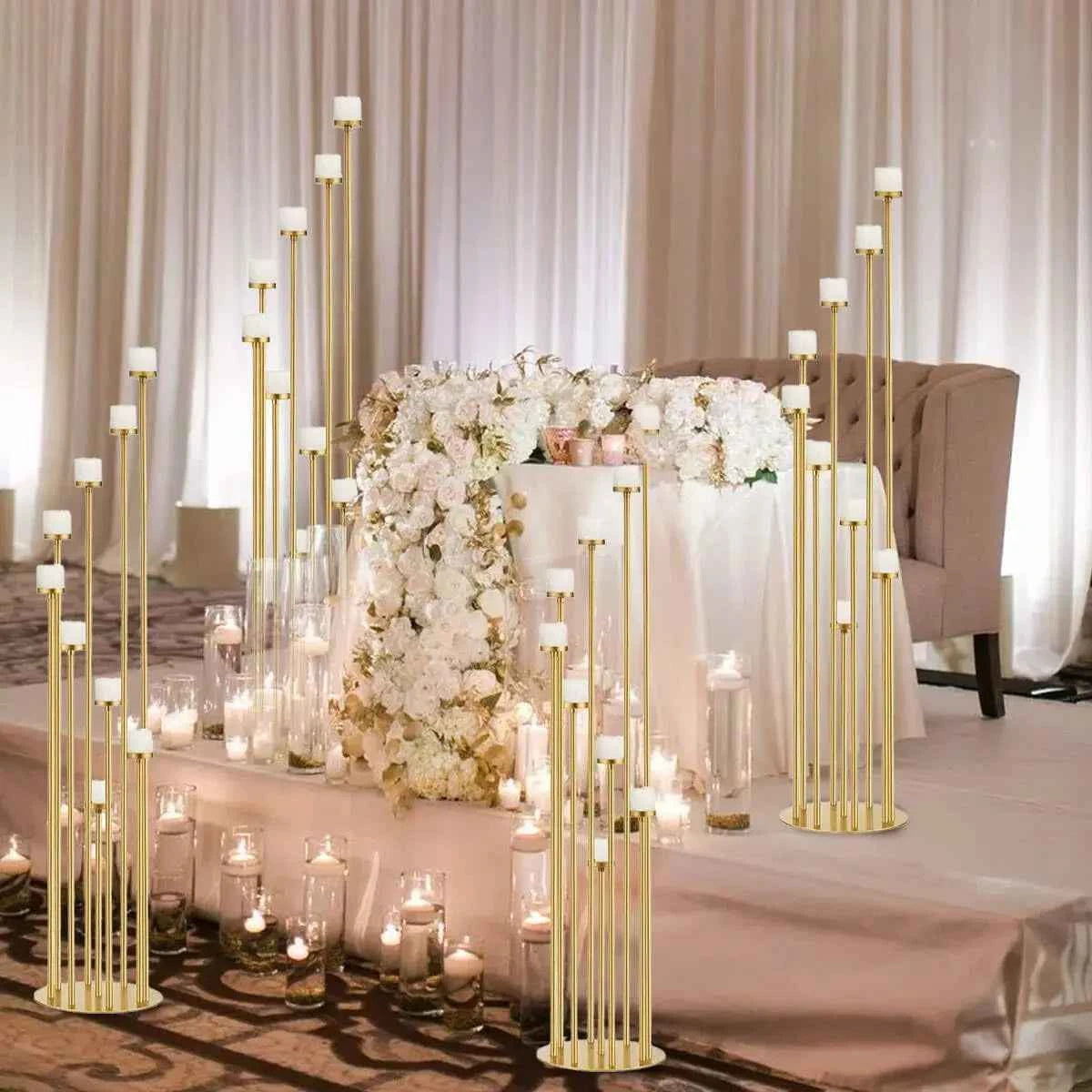2pcs 9 Arm Candelabra Floor Candle Holders .Tall Set for Wedding. Gold Candelabras Candle Stand