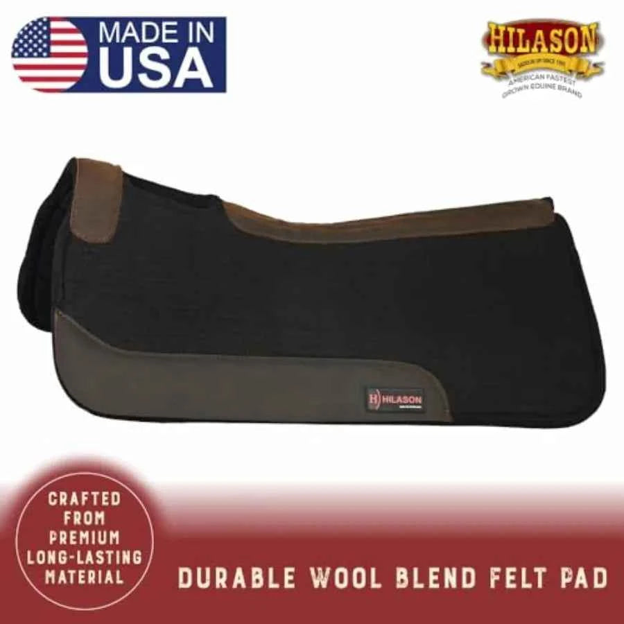 Western Wool Felt Horse Saddle Pad with Distressed Wear Leather for Horses. USA-made, Brown, Breathable, & Durable