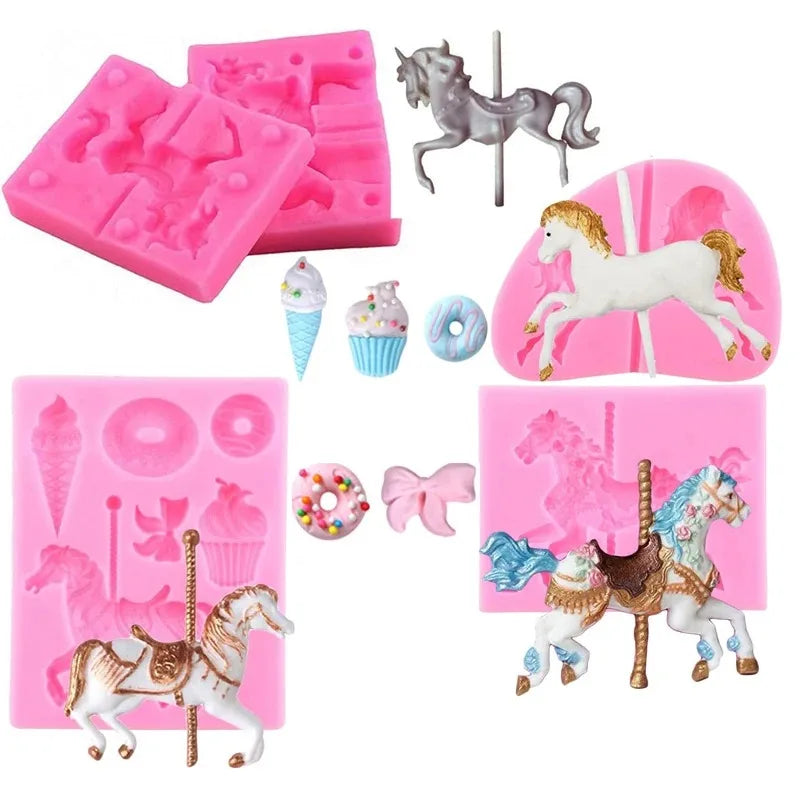 Carousel Horse Silicone Resin Molds. Gum Paste Chocolate Fondant Mould For Cake Decorating, Cupcake Topper. Baby Shower Party Tools