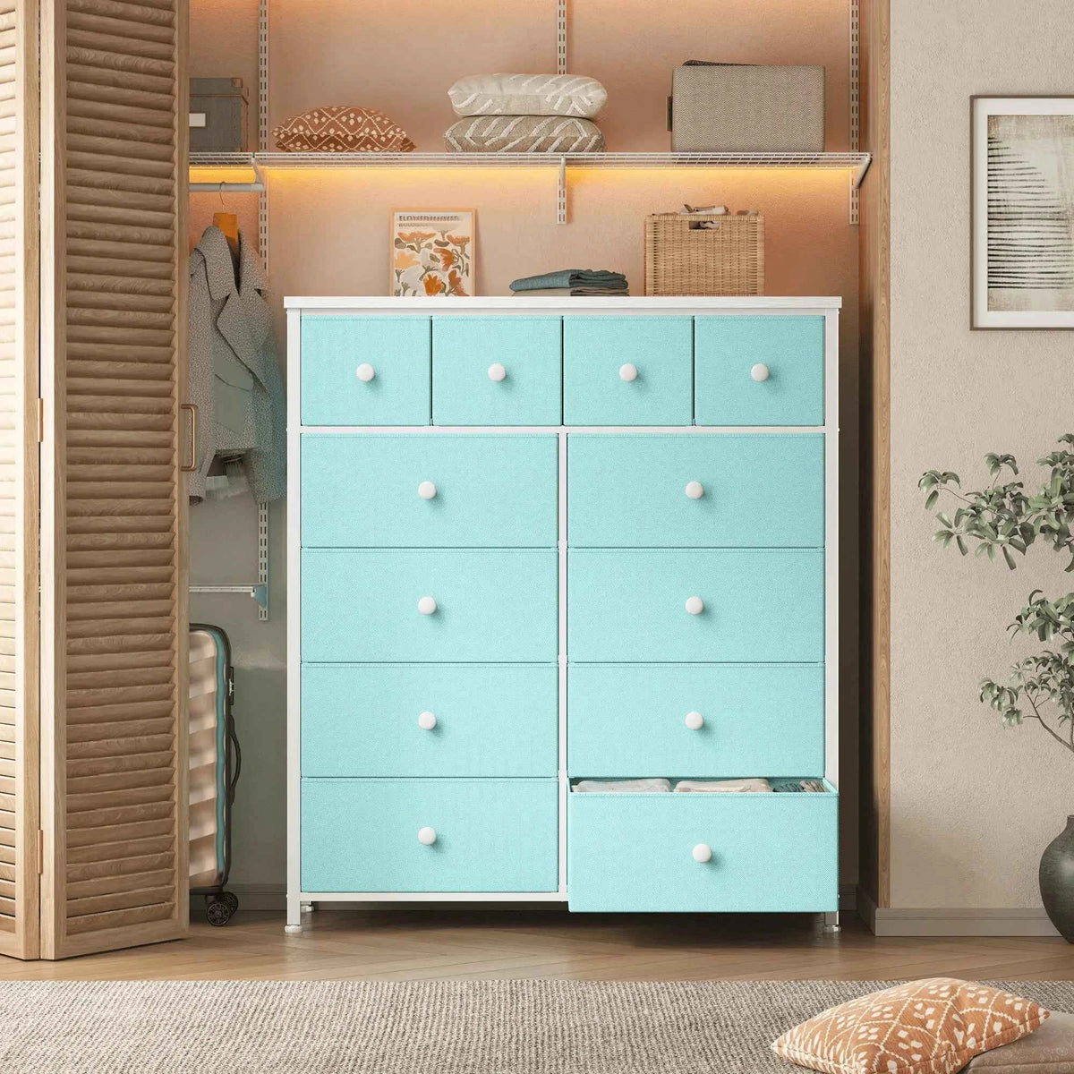 12-Drawer Tall  Dresser – Metal Frame, Wood Top, Anti-Tip – 38.97"W – For Bedroom, Entryway, Living Room, Closet, Dorm
