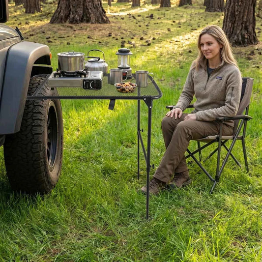 Tire Table Camping, Steel Adjustable Folding Trunk Desk, Vehicle Mounted Outdoor Picnic Table, Portable BBQ Cooking Table, No Tools, for Road Trip, Tailgating, Car Camping, Travel