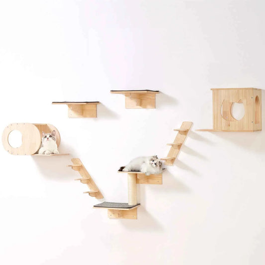 SucceBuy Wall Mounted Cat Shelves  and Perches with Jumping Boards, Hammocks & Cat Tree, Cat Furniture and Shelves