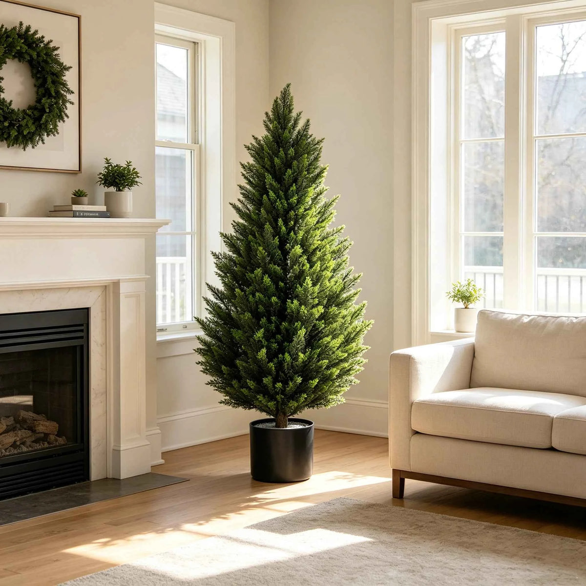 Artificial Cedar Topiary Tree 2/3/4/5/6FT. Faux Evergreen Cypress Plant with Realistic Green Leaves, Outdoor Fake Shrub Bush .
