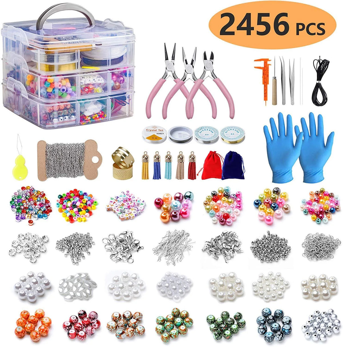 2456-Piece Deluxe DIY Bead Jewelry Making Kit - Includes Beads, Findings, and Accessories for Creating Unique Bracelets, Necklaces