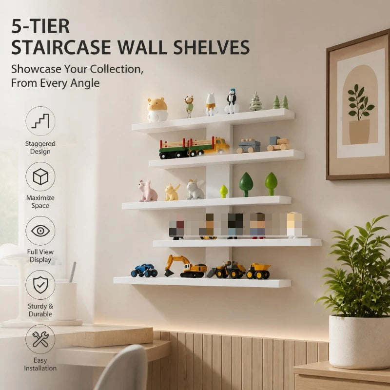 4-Piece Set of Collectible Floating Wall Racks, Multi-Tiered Wall Shelving Units, Versatile Display Stands, Suitable for Office and Home Decor, Ideal for Storing Statues and Small Figurines, Decorative Shelves, Functional Sto