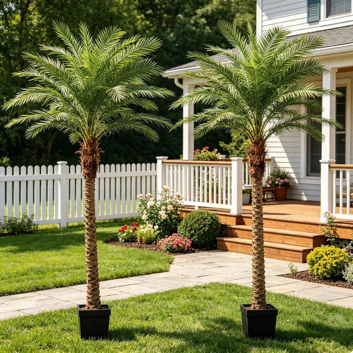 4/5/6/7/8/9FT Faux Palm Tree, Artificial Golden Cane Palm Tree. Outdoor Or Indoor, Fake Tree for Home, Office, Living Room, Yard, Patio