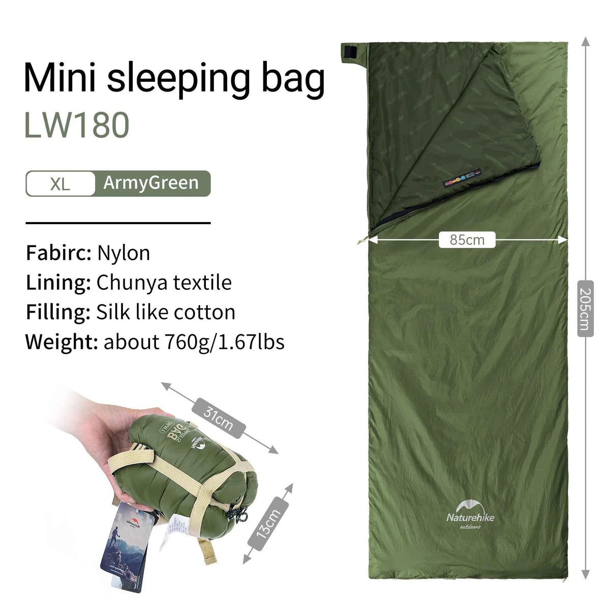 Naturehike Ultralight Sleeping Bag. Large LW180 Envelope. Backpacking Sleeping Bag. Portable ,Waterproof, Summer Camping Sleeping Bag