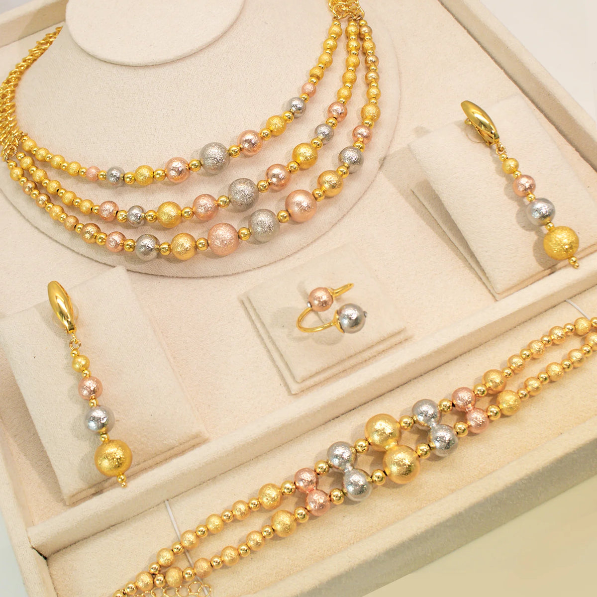 GZJPEI 4 Pcs/set 2026 Fashion Women Jewelry Set. Multi Layer Three Tone Beads Jewelry Accessories For Lady, Birthday Gifts