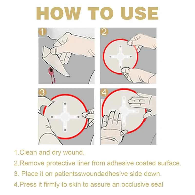 6Pcs Chest Seal Quick Useful Wound Emergency Dressing Bandag.e First Aid Kit Accessories With Vent trauma kit Supplies