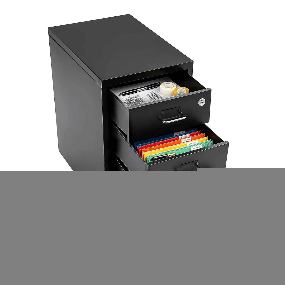 Black Lockable 3-Drawer Mobile File Cabinet Under Desk. Rolling Steel Storage Cabinet with Wheels Silent Slide Drawers