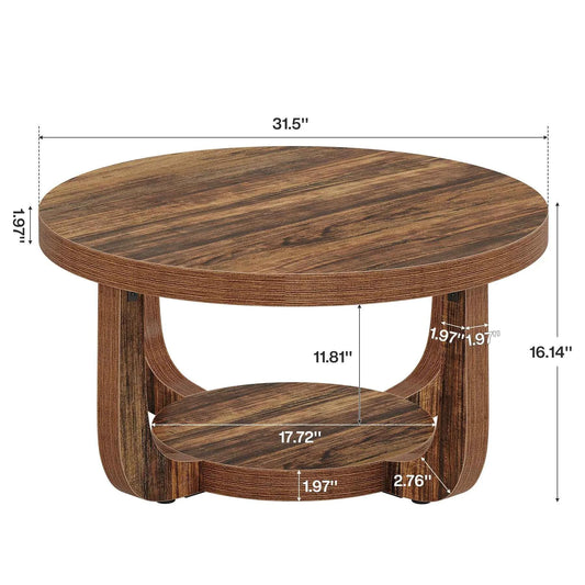 Tribesigns Round Coffee Table, 2-Tier Circle Coffee Table with Storage, Modern Wooden Accent Center Table for Living Room