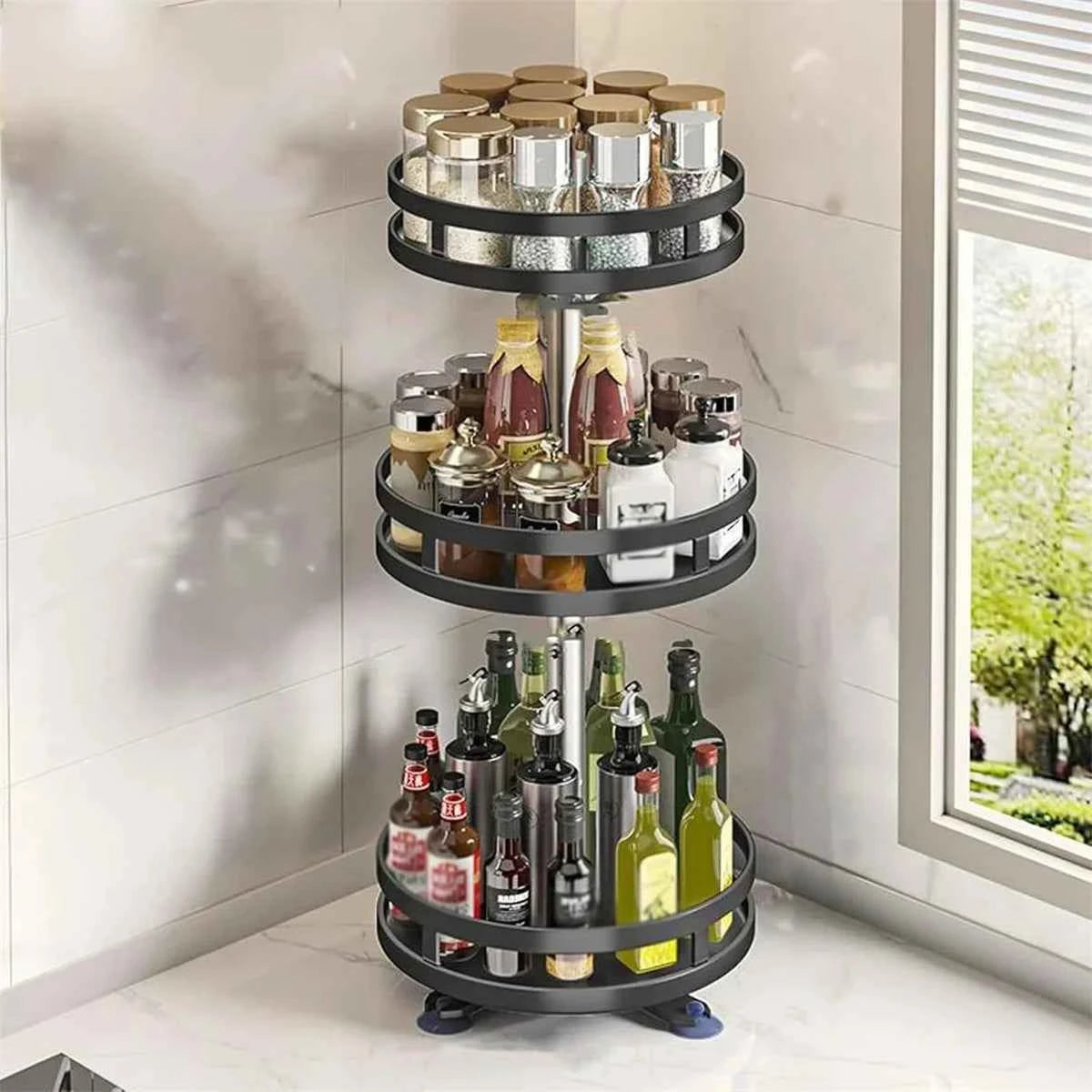 360°Rotatable Spice Storage Turntable Kitchen Organizer Rack Multifunctional Kitchen Accessories For Seasoning Countertop Storag