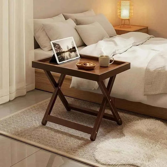 Foldable Modern X-Shaped Table With Snack Tray & Raised Edges - Space-Saving