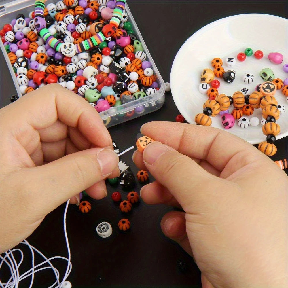 1box Halloween Beads Kits. Skull, Pumpkin, Acrylic Charms Beads for Jewelry Making. DIY Bracelet, Necklace. Handmade Accessories