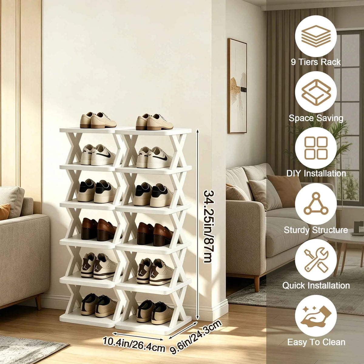 Quick Assembly No Tools  Shelf, Vertical Multi  Organizer for Small Space. Foldable