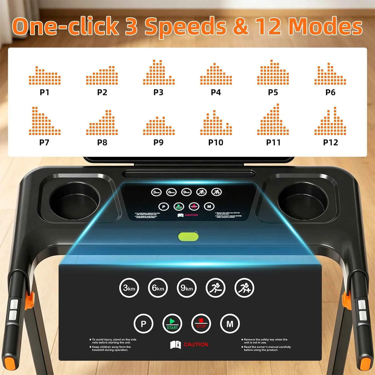Quiet 3-in-1 Foldable Walking Pad  Treadmill  with 12% Incline for Home, 12 Preprogrammed HIIT Modes, Supports up to 300 LBS,  Built with LED Display, Heart Rate Sensor, Bluetooth Speaker & App Connection