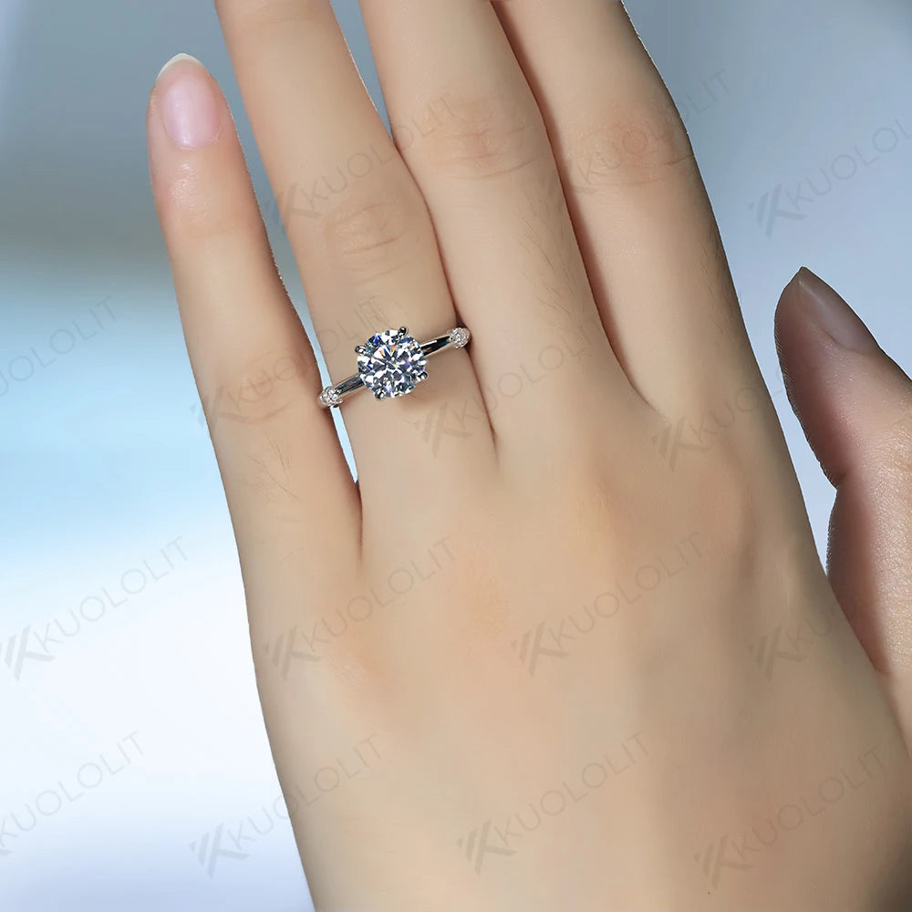 Kuololit US Stock 1CT Round Cut Moissanite Rings for Women, 925 Sliver Sterling White Gold Diamond for Anniversary, Wedding, Engagement. New