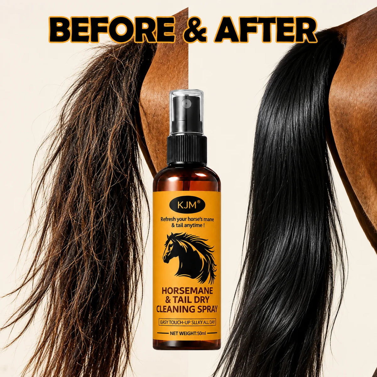 KJM Horse Mane & Tail Detangling Spray. Mild Natural Botanical Extract, Quick, Smooth, Soft Shiny Non Greasy Equine Daily Groom Spray