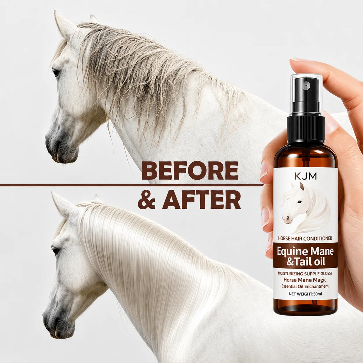 KJM Horse Mane Detangling Spray. All Breeds, Plant Extract Quick Moist Non Greasy Shiny Equine Daily Groom Spray