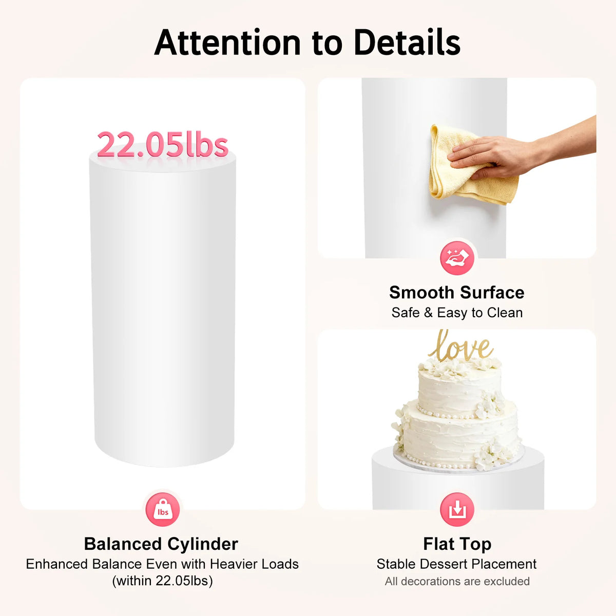 5PCS Cylinder Cake Display Stand Set.  Round Cylindrical Dessert Display Pedestal.