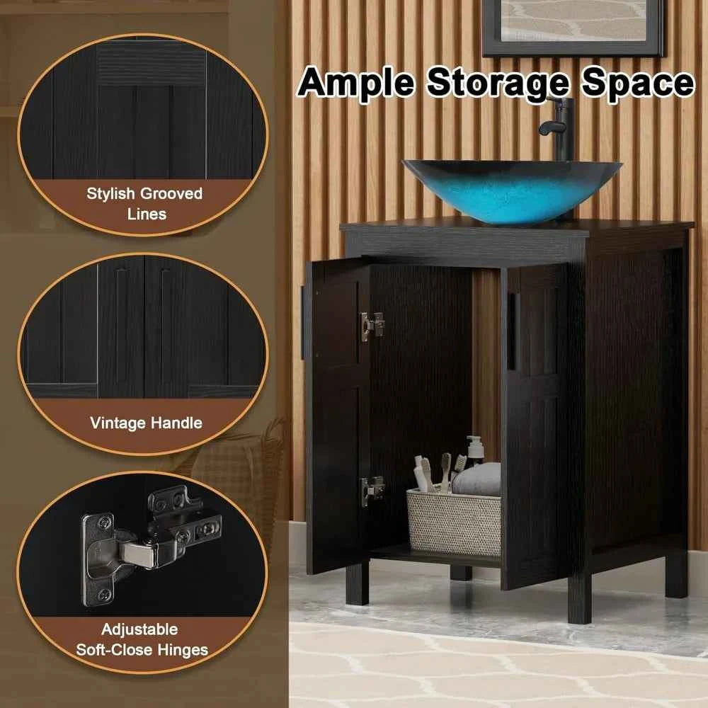 Black 24" Bathroom Vanity with Sink Combo,Modern Vanity with Vessel Sink,Stylish Bathroom Vanity Cabinet,Grooved, Customized
