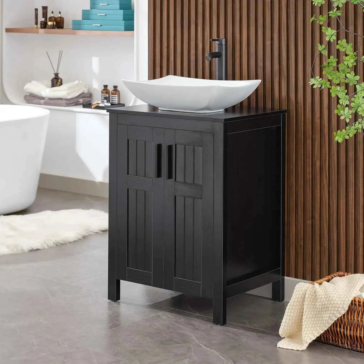 Black 24" Bathroom Vanity with Sink Combo,Modern Vanity with Vessel Sink,Stylish Bathroom Vanity Cabinet,Grooved, Customized