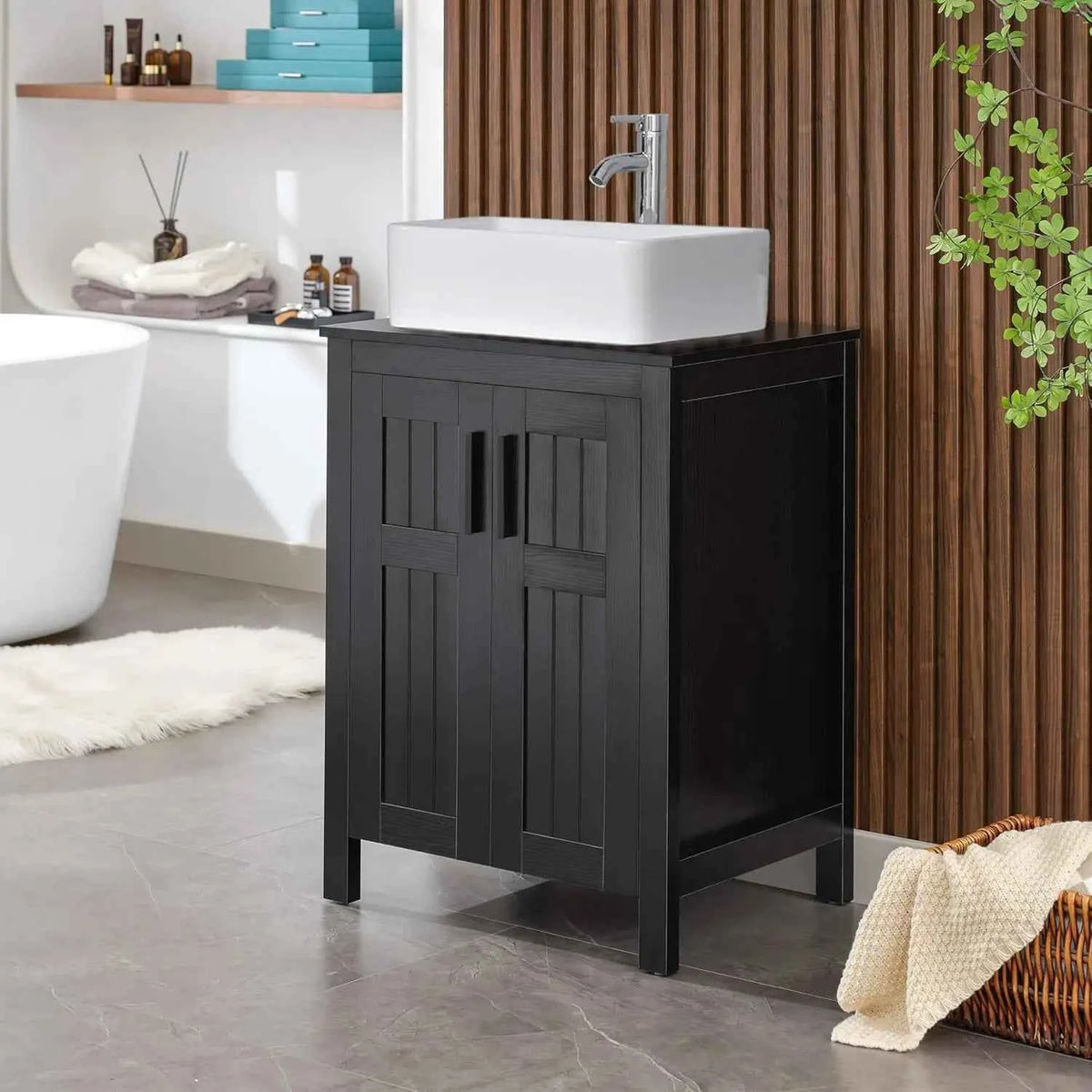 Black 24" Bathroom Vanity with Sink Combo,Modern Vanity with Vessel Sink,Stylish Bathroom Vanity Cabinet,Grooved, Customized