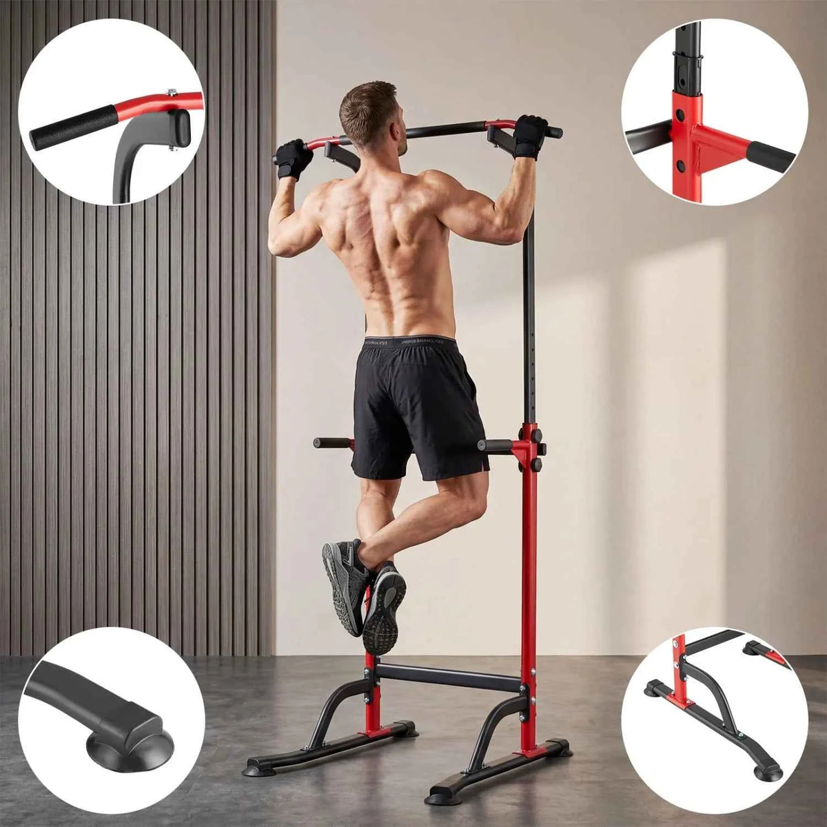 Power Tower Pull Up, Dip Station – 10-Level Adjustable Height, 330LBS Capacity, Heavy Duty Steel Frame, Multi-Function Home Gym Strength Training Equipment for Full Body Workout