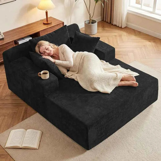 Oversized 66\" Chaise Lounge Chair. Chenille Cloud Reading Chair with 3 Pillows for Living Room or Bedroom