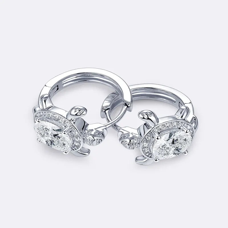 OXTAO Moissanite Hoop Earrings 5x7mm D VVS1 Oval-Cut for Women, Cute Turtle Style Huggie Earrings Unique Jewelry Gift 14K Gold Filled