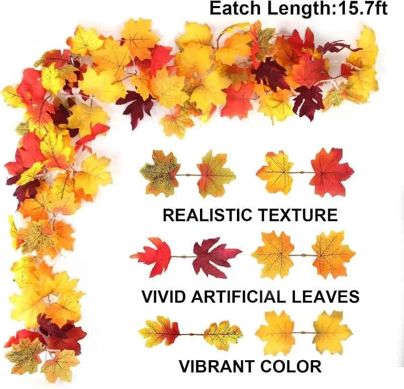 Thanksgiving Autumn Maple Leaf Vine Wall Light, Flexible Branch, LED Fairy String Light Fall Maple Garland Lamps.