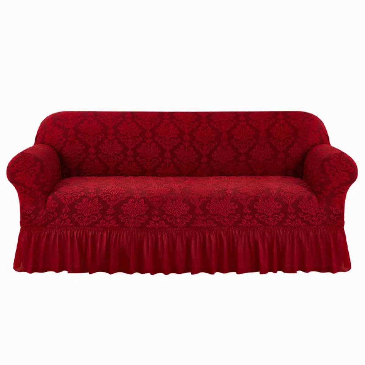 1pc European Jacquard Non-slip Sofa Slipcover with Skirt. Relief Embossed Sofa Covers