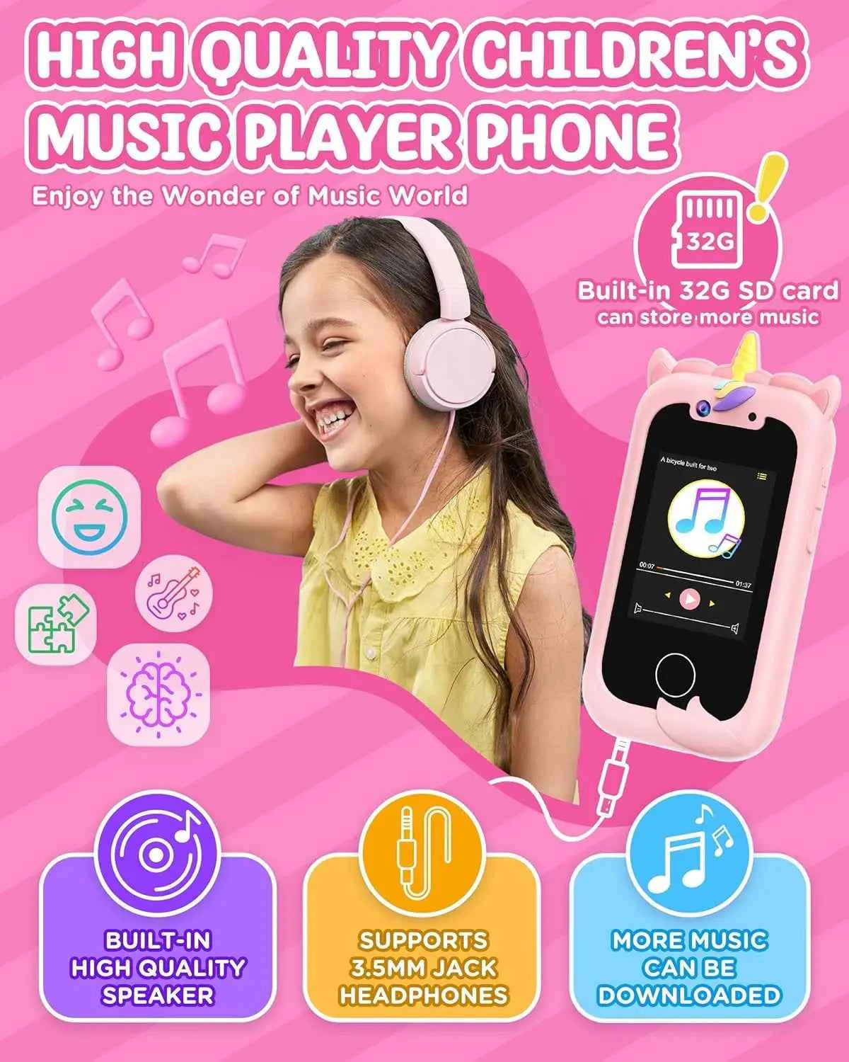 Kids Smart Phone. Christmas, Birthday Gifts for Girls Age 3-10 - Working Real Play Cell Phone - Toddler Toy Learning Phone