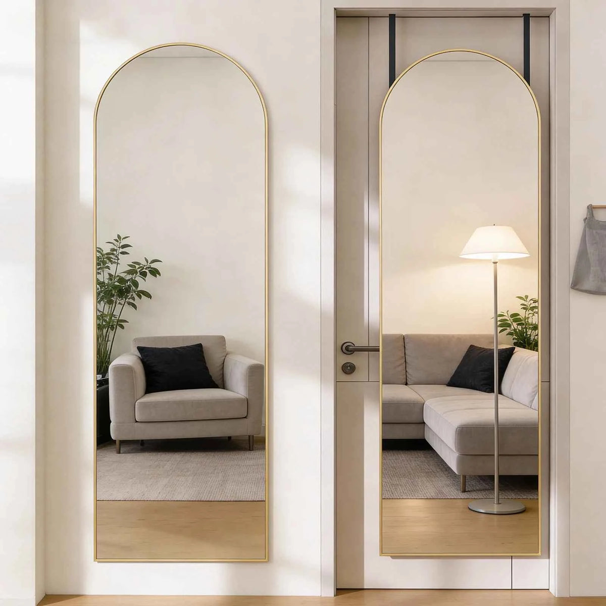 MCQ 47x14 Inches Arched Full Length Mirror. Door Hanging  or Wall Mounted Aluminum Alloy Frame.﻿