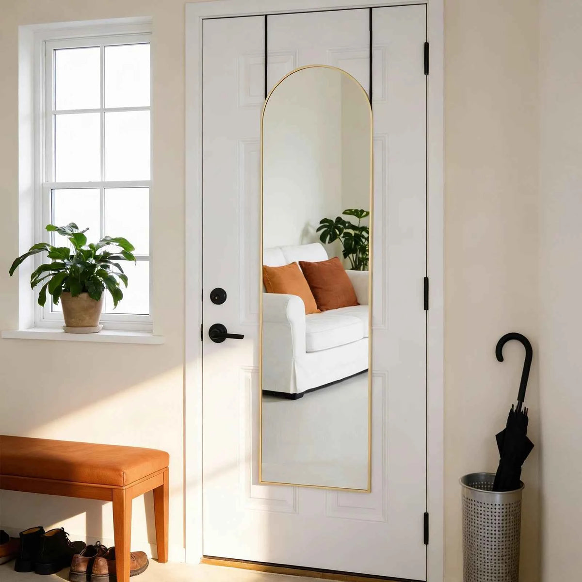 MCQ 47x14 Inches Arched Full Length Mirror. Door Hanging  or Wall Mounted Aluminum Alloy Frame.﻿