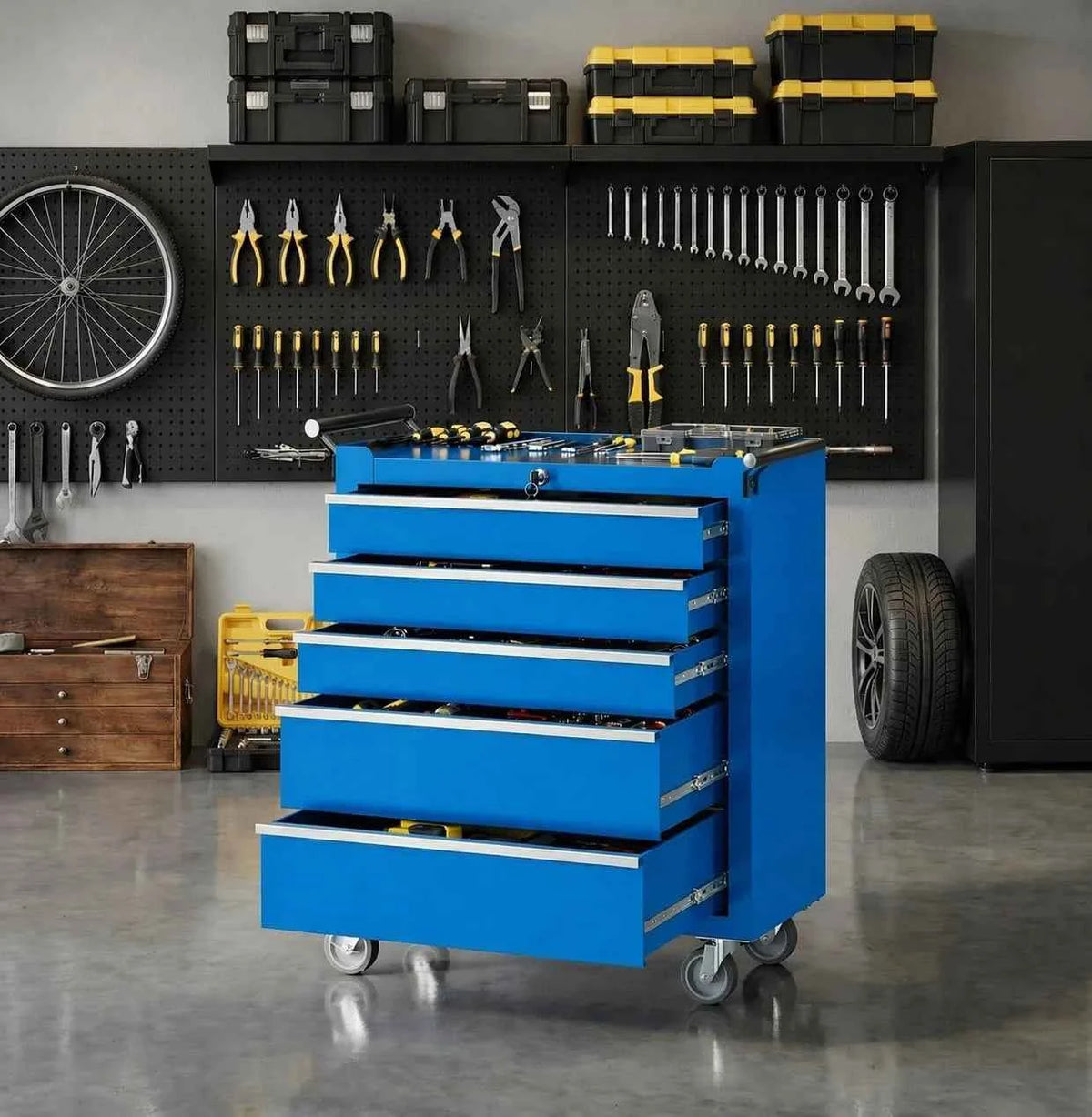 5 Drawer Rolling Tool Chest with Locking Tool Cabinet Cart, Portable Metal Tool Storage Organizer.