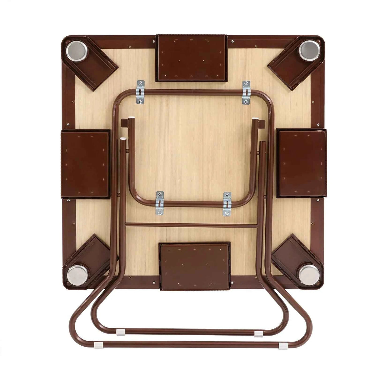 Foldable Square portable table. Wood Board, Velvet Desktop. Q195 Plastic Steel Frame. 150KG Load Noise Reduction, Anti-slip. Table Leg Rounded, Safe Corners. Built-in 4 Cup Holders & 4 Hidden Storage Drawers. Raised Anti-slip